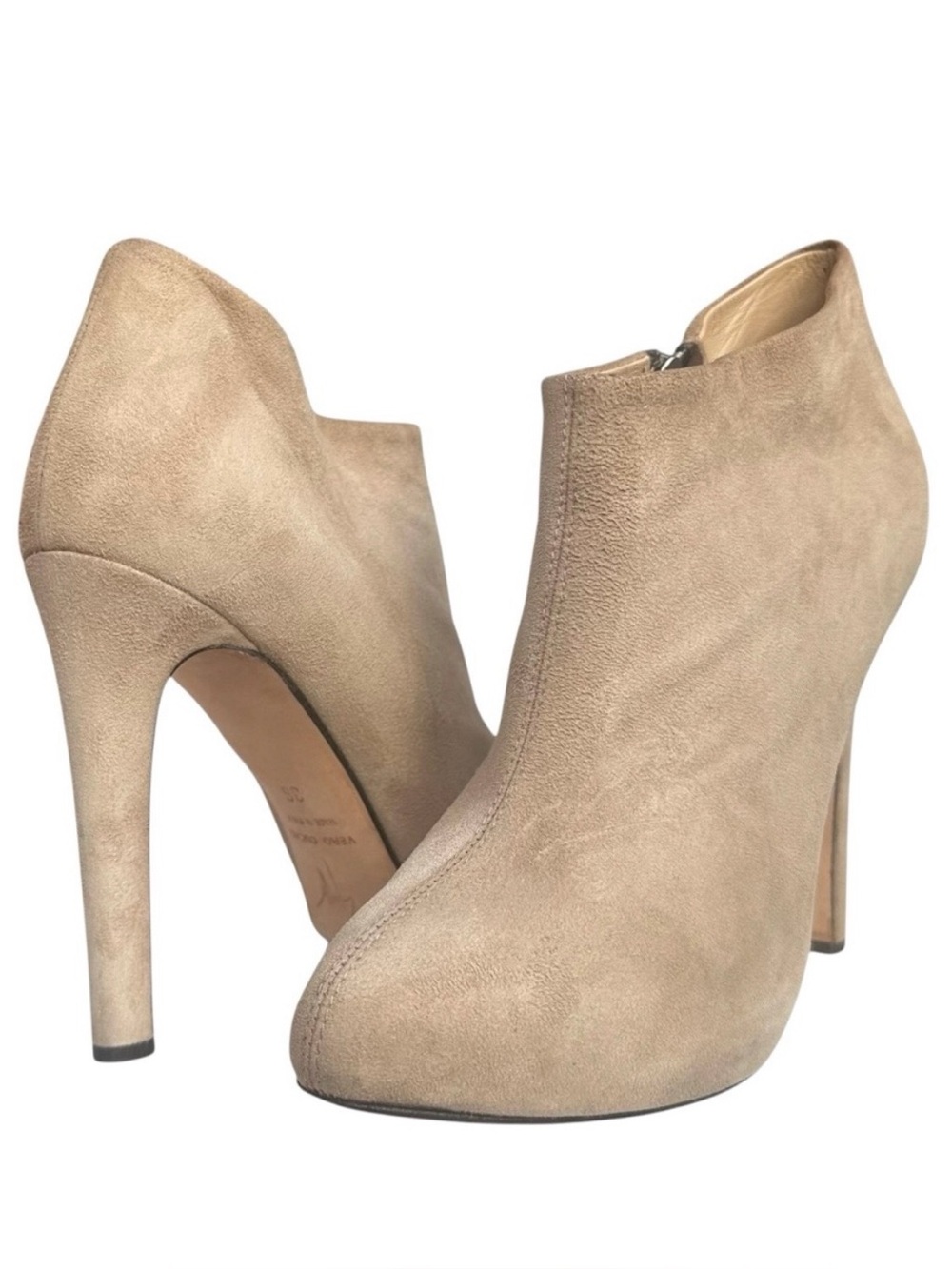 Giuseppe Zanotti Cindy Suede Leather Ankle Bootie Beige Taupe Stiletto Heel US 6